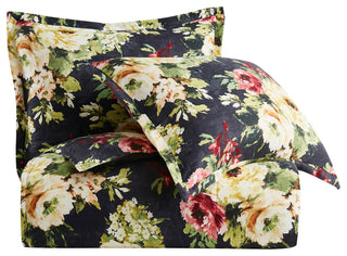 Peony Washed Linen Comforter Set, Blossom, 3 Piece, Charcoal, Super King