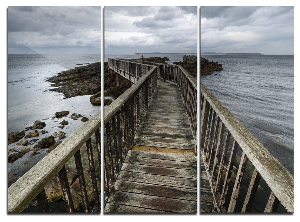 "Wooden Pier on North Irish Coastline" Metal Wall Art, 3 Panels, 36"x28"
