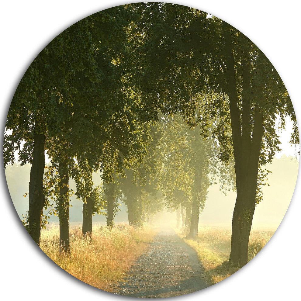 Rural Road Under Big Green Trees, Landscape Photo Round Wall Art, 23"