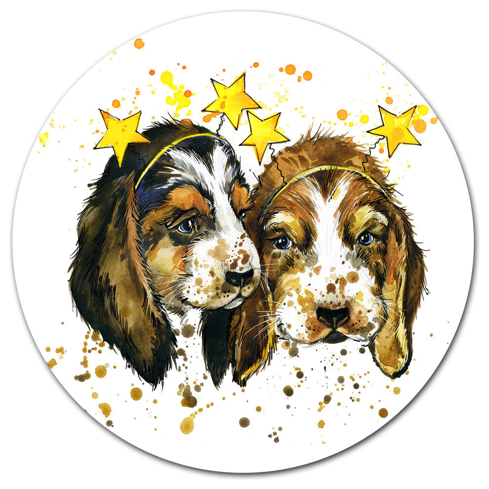 Funny Puppy Dogs Watercolor, Animal Art Disc Metal Artwork, 11"