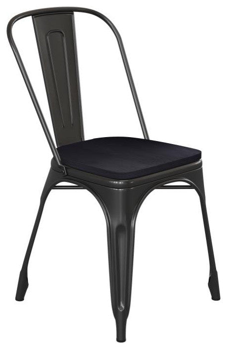 Perry Commercial Grade Metal Indoor-Outdoor Stackable Chair w/All-Weather Seat,