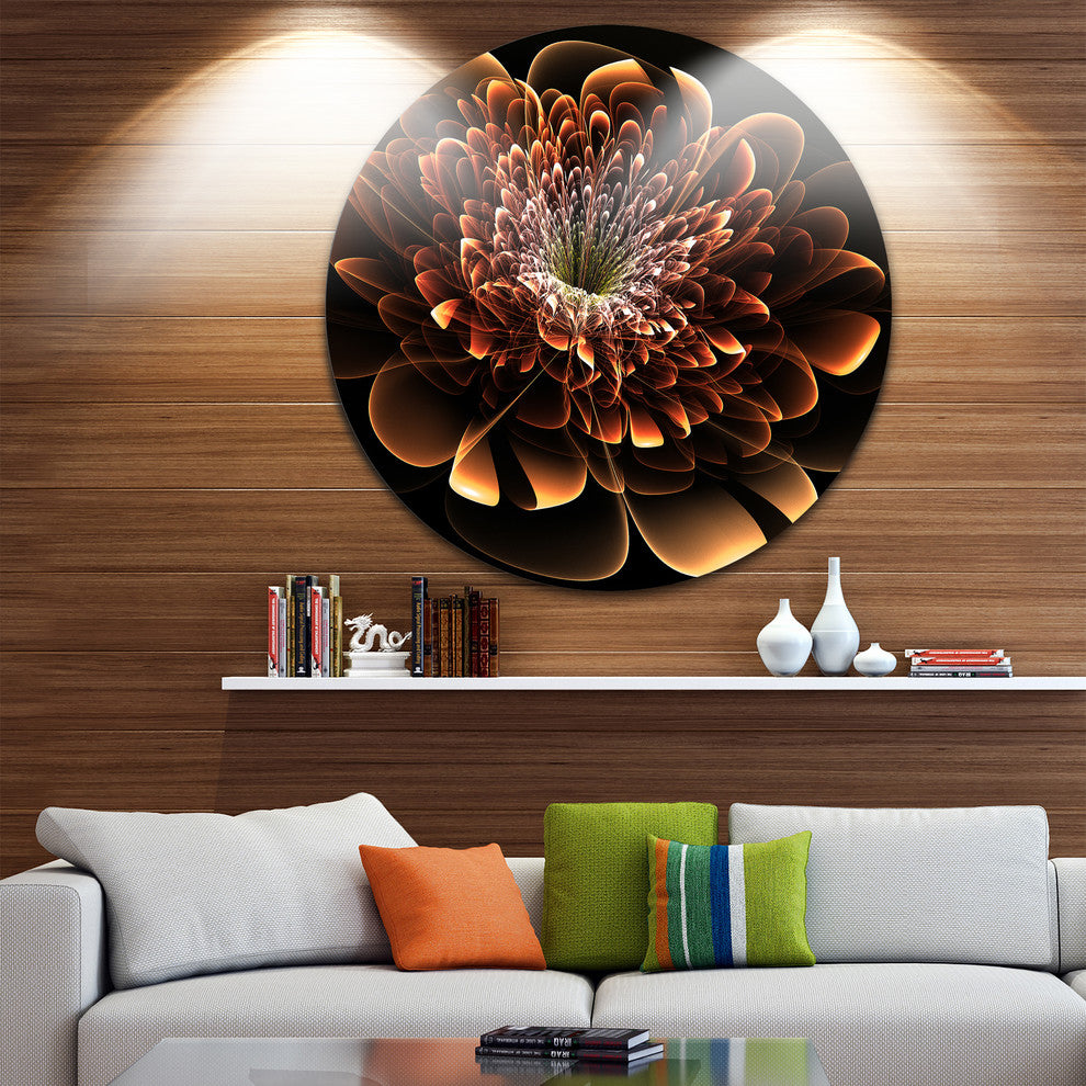 Brown Fractal Flower, Floral Digital Art Round Wall Art, 11"