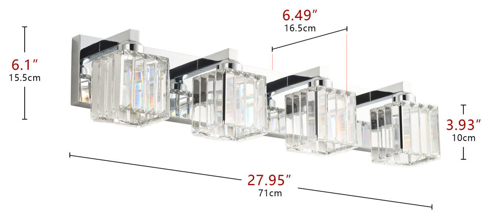 Polished Chrome 4-Light Textured Crystal Bathroom Vanity Light