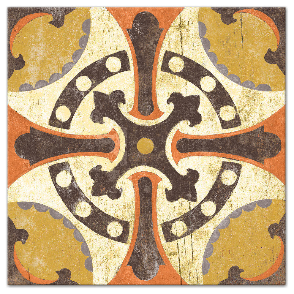 Orange Moroccan Tile Canvas Wall Art, 12x12