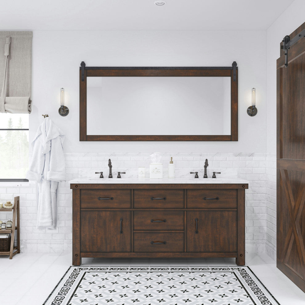Aberdeen 72" Double Sink Carrara Marble Countertop Vanity Hook Faucets Mirrors