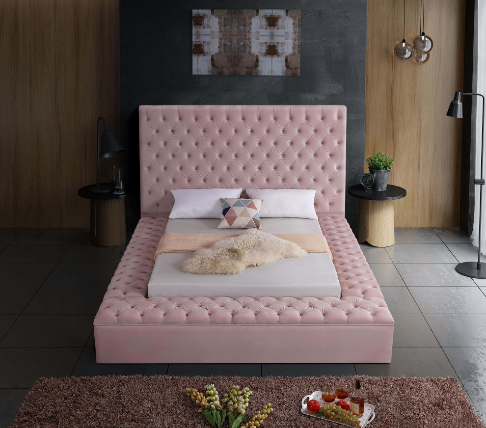 Bliss Velvet Upholstered  Bed, Pink, King