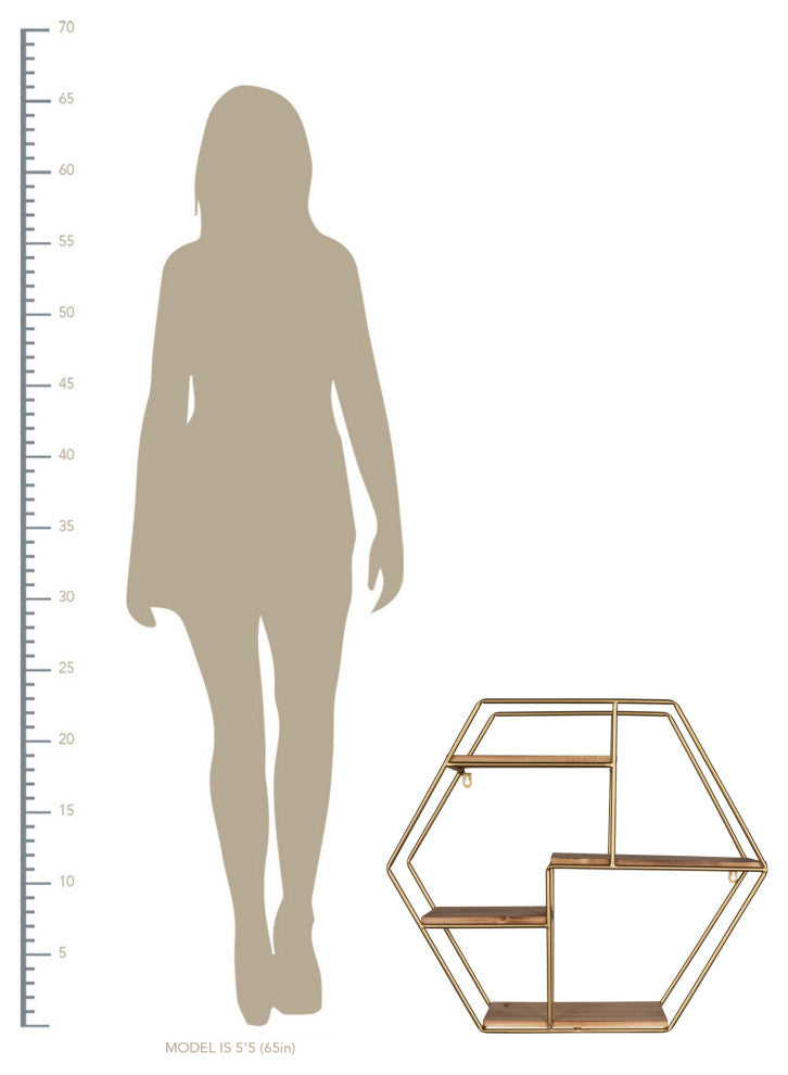 Golden Hexagonal Four Story Wall Shelf