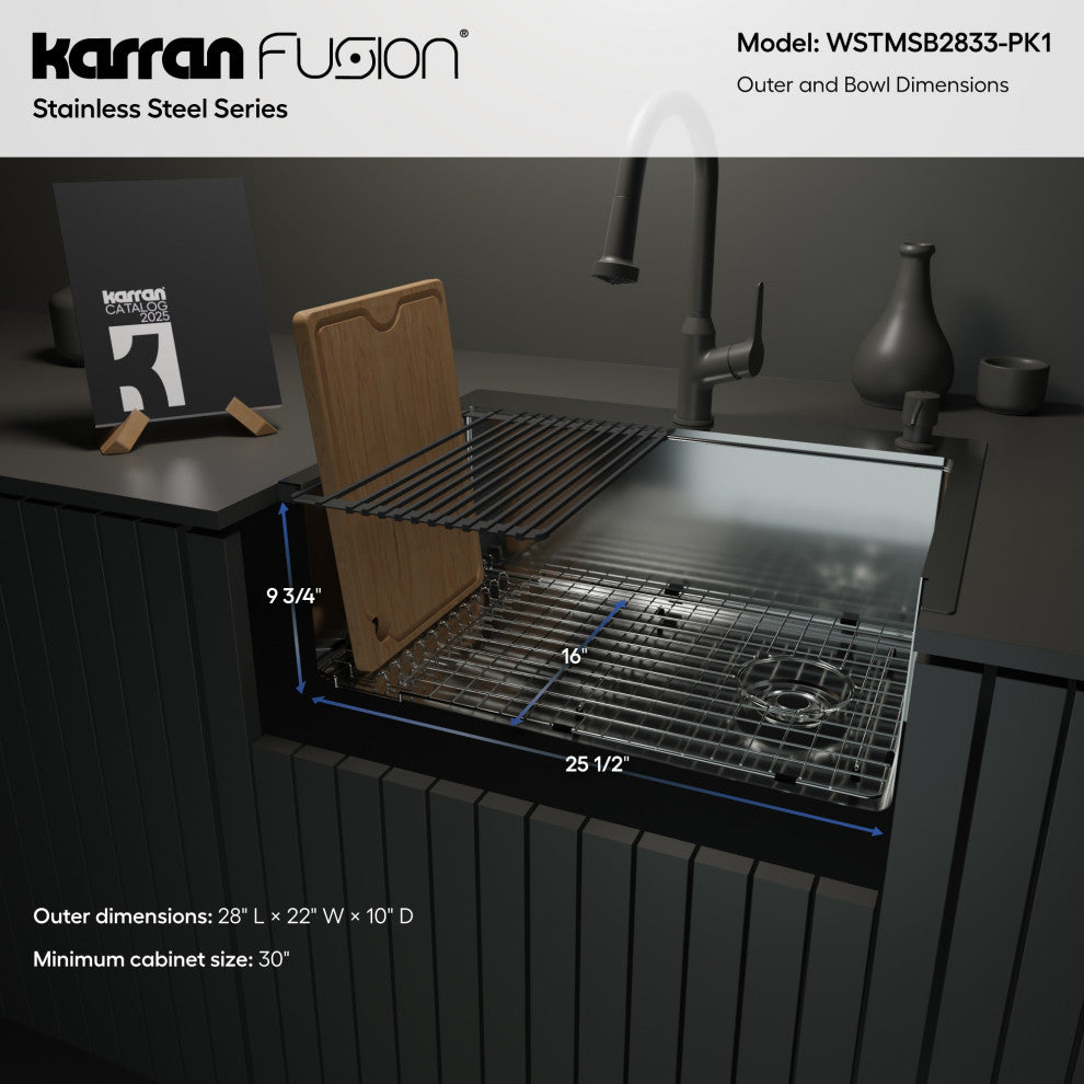 Karran Top Mount 28-in Stainless Steel Single Bowl Workstation Kitchen Sink