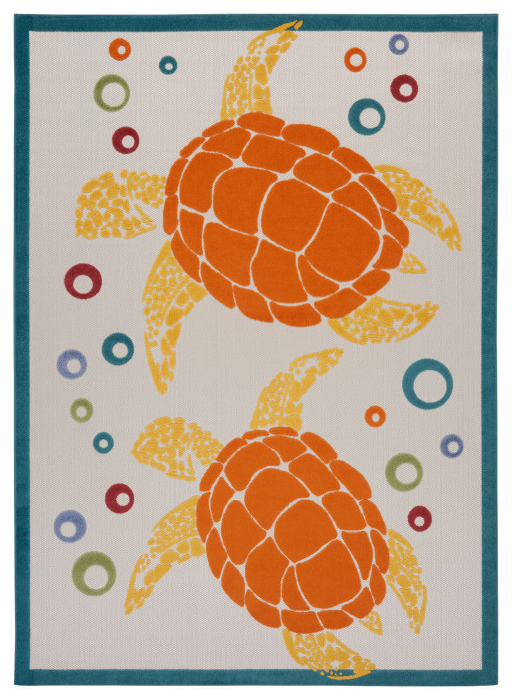 Nourison Aloha 7'10" x 10'6" Teal Multi Coastal, Nautical & Beach Area Rug