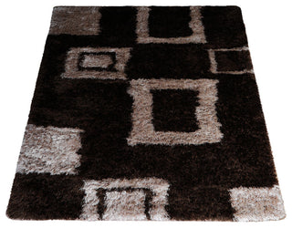 Hand Tufted Shag Polyester Area Rug Geometric Brown Beige, [Rectangle] 6'x9'