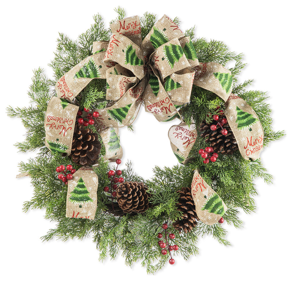 24"D Cypress Leaves Pinecone Wreath