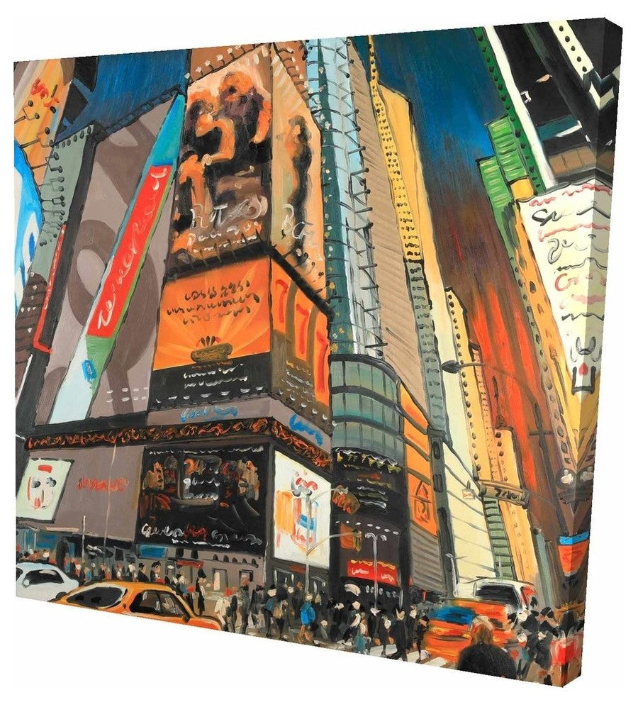 Illuminated New York City Street, Fine Art Gallery Wrapped Canvas, 24"x24"