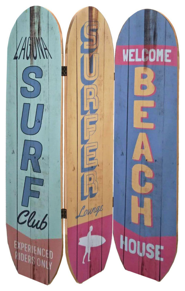 HomeRoots 47" x 1" x 71" Multicolor Coastal Wood Surfboard Screen