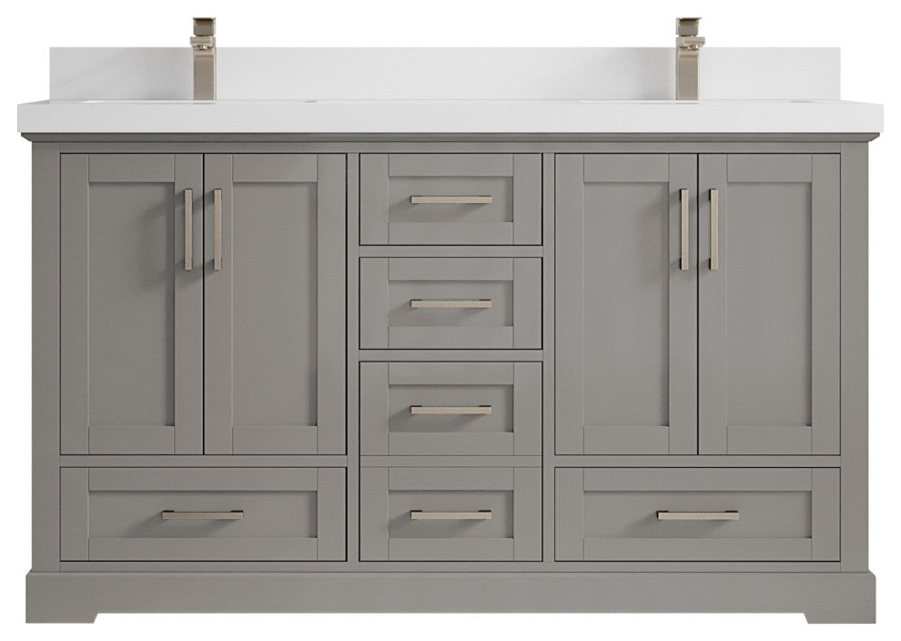 Boston 60 Double Bathroom Vanity in Elephant Skin Gray 2" White Quartz