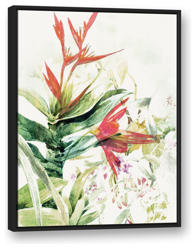 Tropical Florals 30x40 Black Floating Framed Canvas