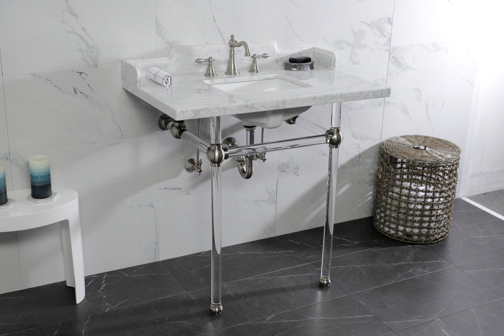 Kingston Brass LMS36MASQ8 36" Carrara Marble Console Sink, Acrylic Legs