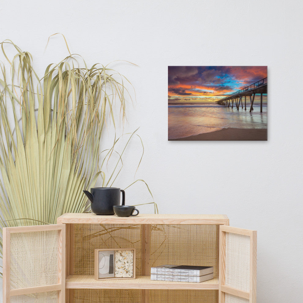 Dreamy Pier at Sunset Coastal Landscape Photo Canvas Wall Art Prints, 18" X 24"