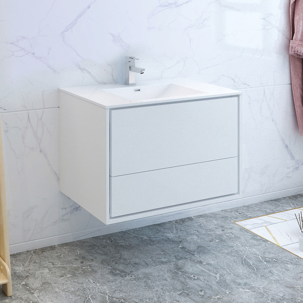 Fresca Catania 36" Gloss White Wall Hung Cabinet With Integrated Sink