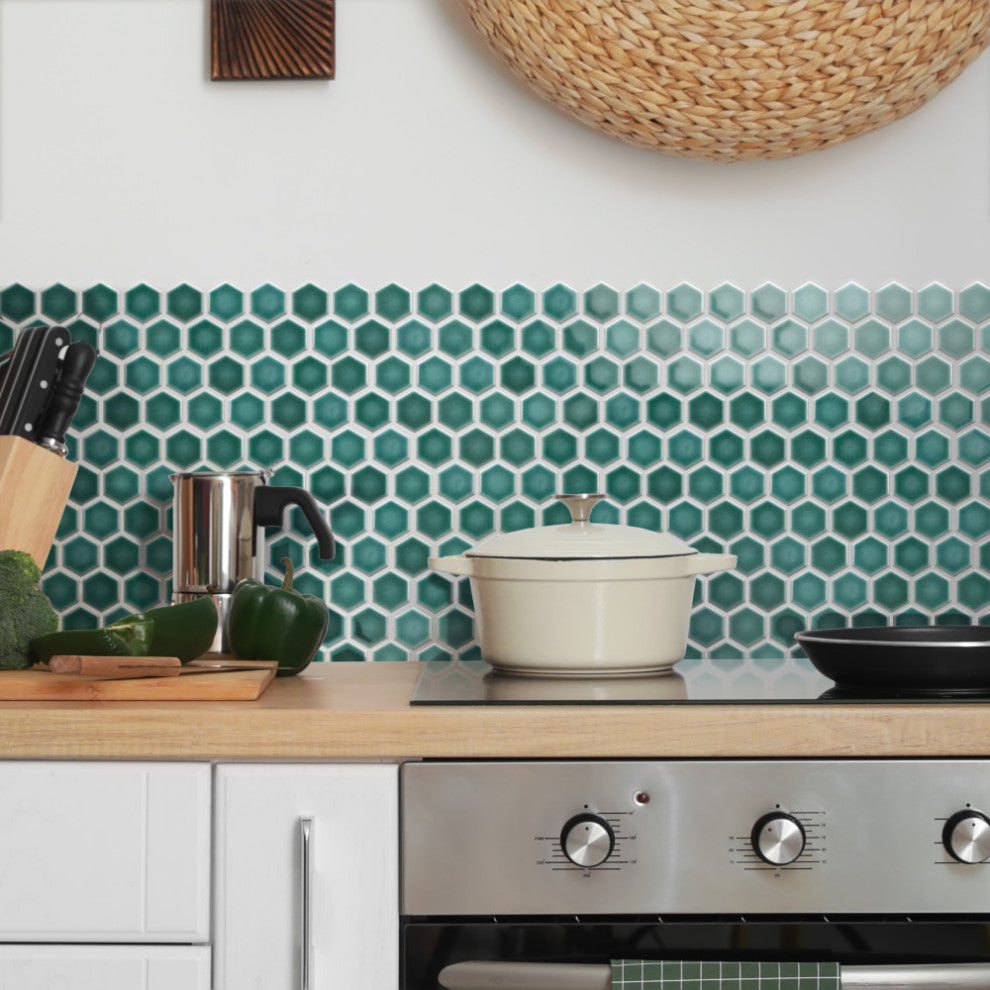 Hudson Due 2" Hex Emerald Porcelain Floor and Wall Tile
