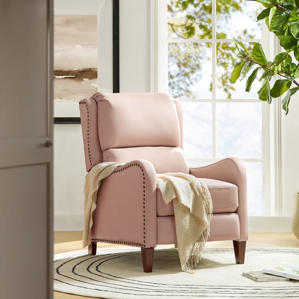 Genuine Leather  Push back Recliner With Wingback, Pink