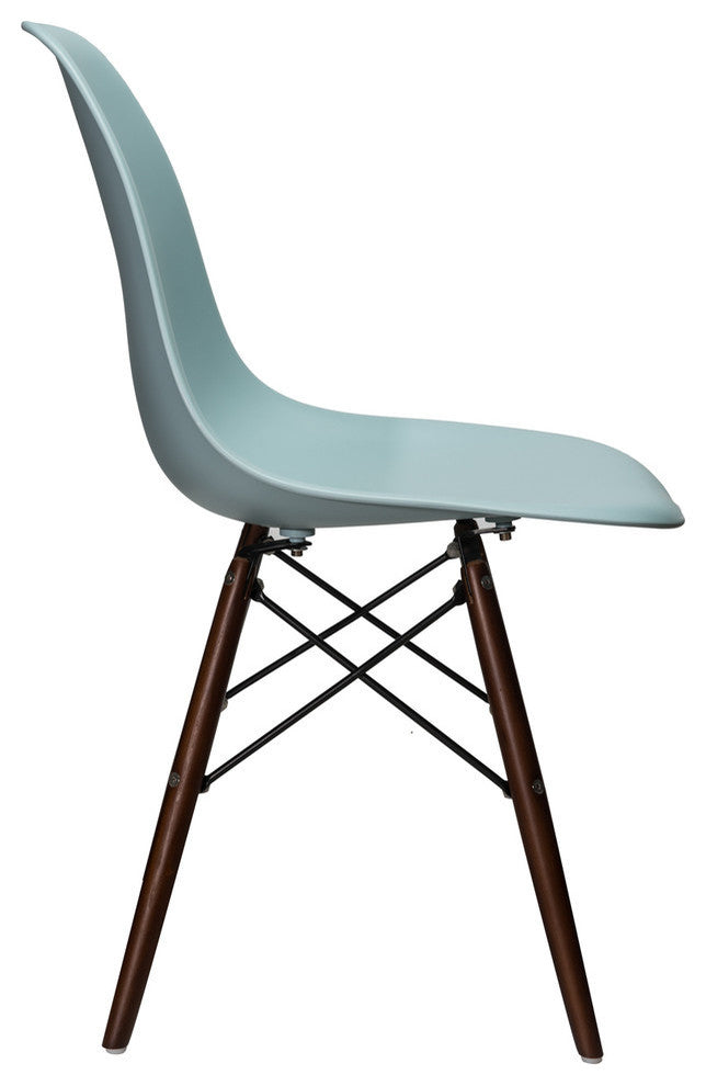 Nature Series DSW Molded Dining Chair, Dark Walnut Wood Eiffel Legs, Ice Blue