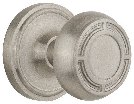 Single Classic Rosette With Round Clear Mission Knob, Satin Nickel