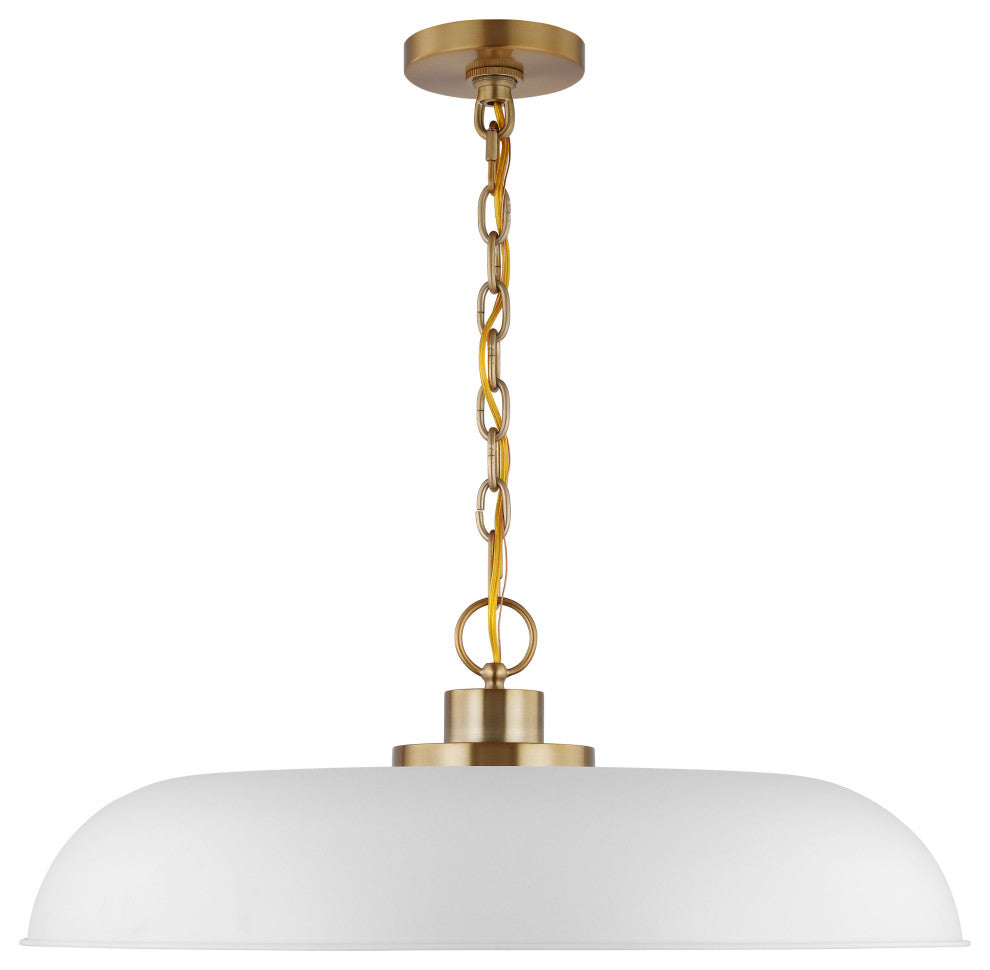 Colony 1-Light Large Pendant, Matte White With Burnished Brass