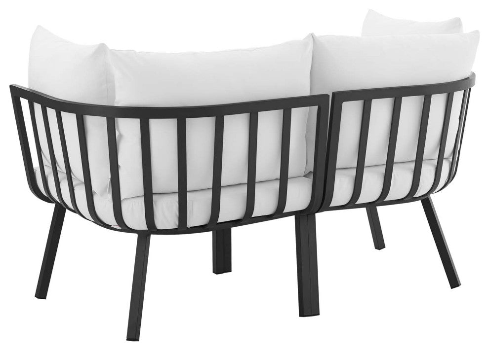 Lounge Loveseat Sofa, Aluminum, Metal, Gray White, Modern, Outdoor Patio