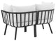 Lounge Loveseat Sofa, Aluminum, Metal, Gray White, Modern, Outdoor Patio