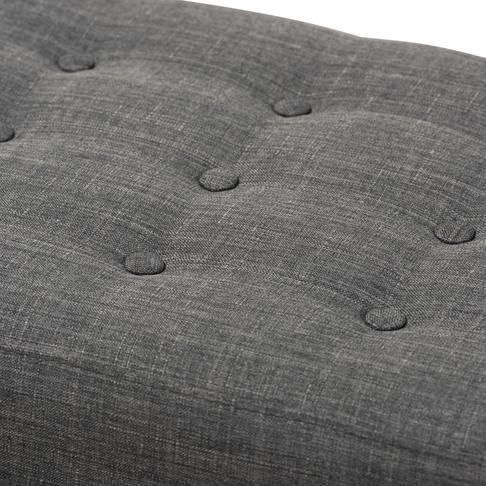 Elia Mid-Century Modern Walnut Wood Dark Gray Button-Tufted Bench