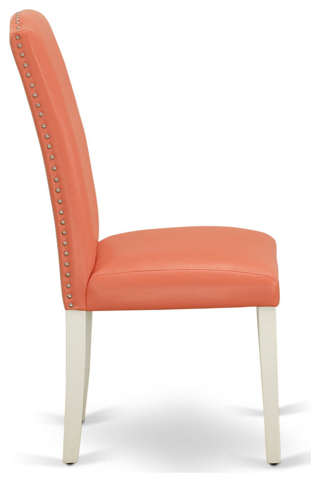 3Pc Rounded 42" Dining Table, 2 Parson Chair, Pu Leather Color Pink Flamingo