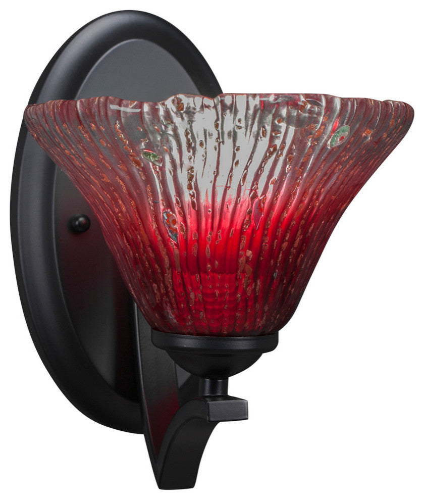 Zilo Wall Sconce, Matte Black, 7" Raspberry Crystal Glass