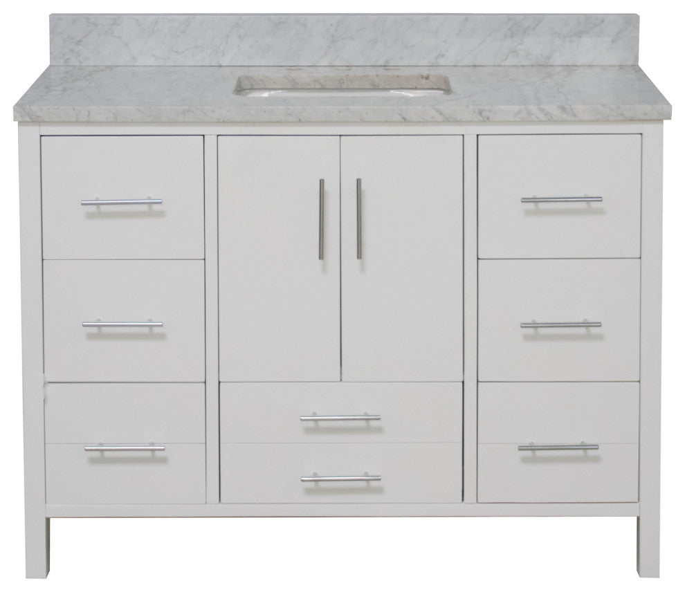 California 48" Bathroom Vanity, White, Carrara Marble