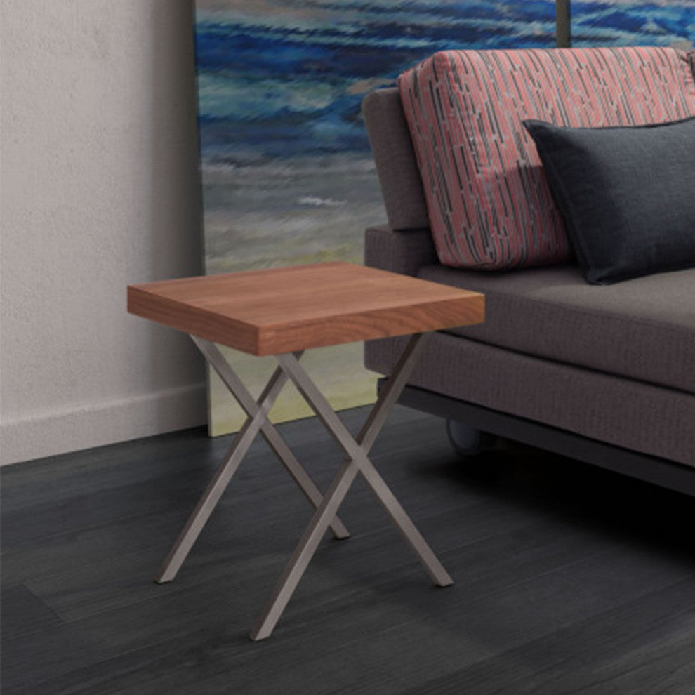 HomeRoots 22" X 22" X 22" Brown And Silver Side Table