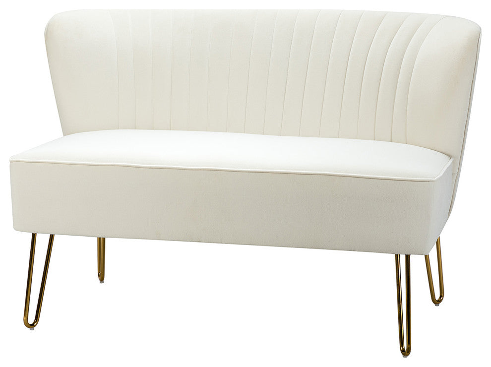 Contemporary Tufted Back  Loveseat, Ivory