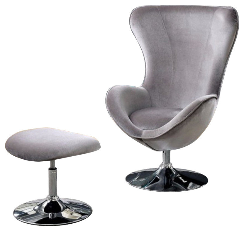 Benzara BM172744 Scooped Design Accent Chair With Ottoman, Gray