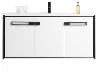 Oakville Wall Mount Bathroom Vanity, White Matte, 48", Black Hardware