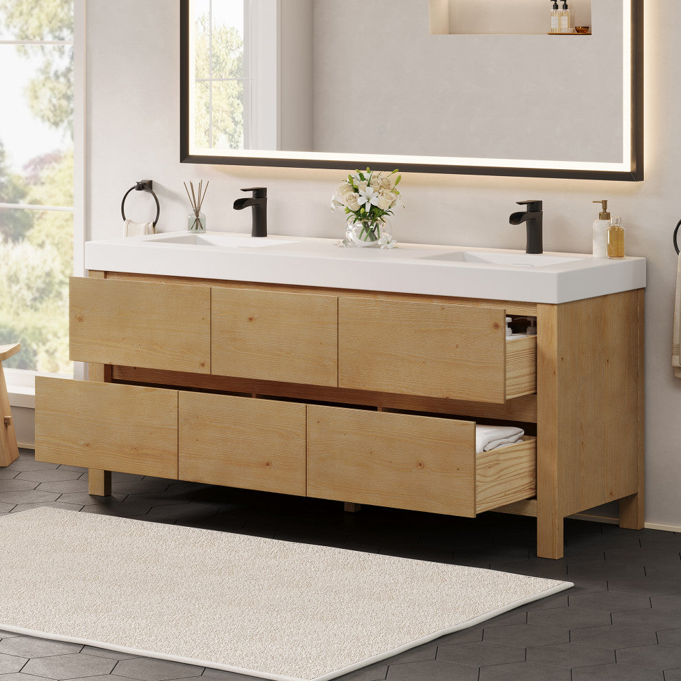 Cascadia Bathroom Vanity, Weathered Fir, 72", No Mirror