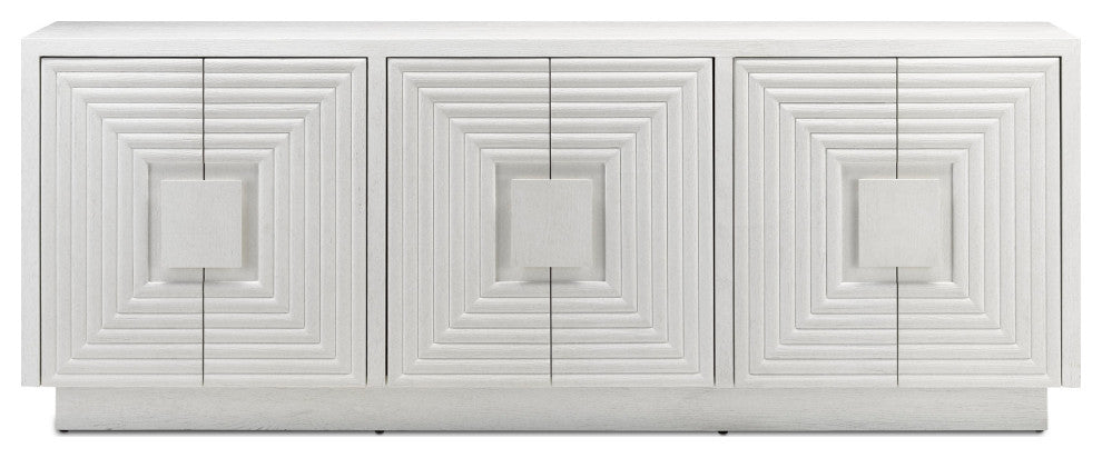 Front-facing full view of credenza with doors closed on white background.