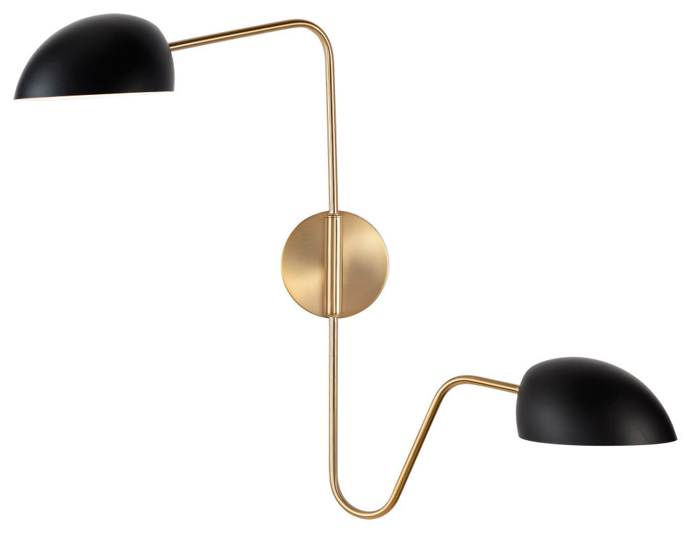 Trilby 2-Light Wall Sconce, Matte Black With Burnished Brass