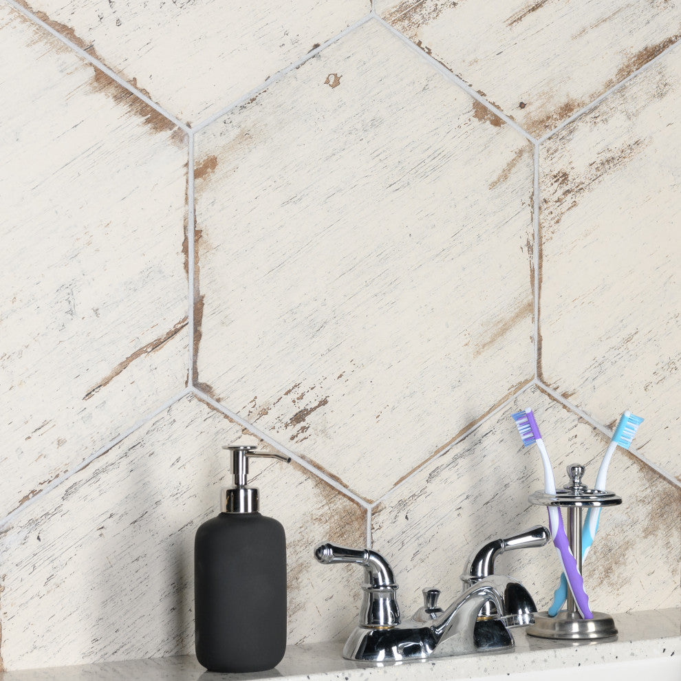 Retro Hex Porcelain Floor and Wall Tile, Blanc