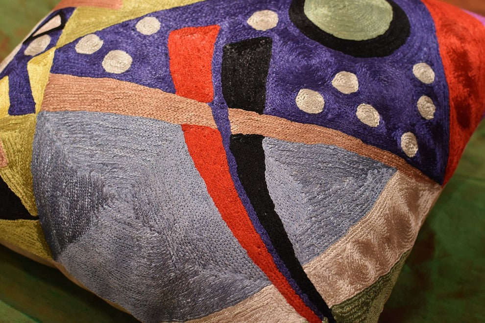 Kandinsky Abstract II Navy Purple Accent Pillow Cover Handmade Art Silk 18x18"