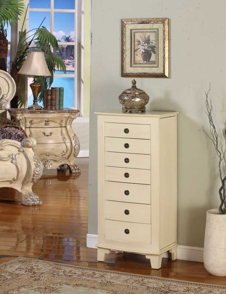 Cayman 6-Drawer Locking Jewelry Armoire, Cream