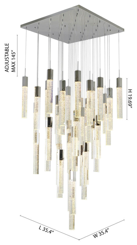 25-Light Chrome Metal Chandelier With Clear Bubble Crystal Accents