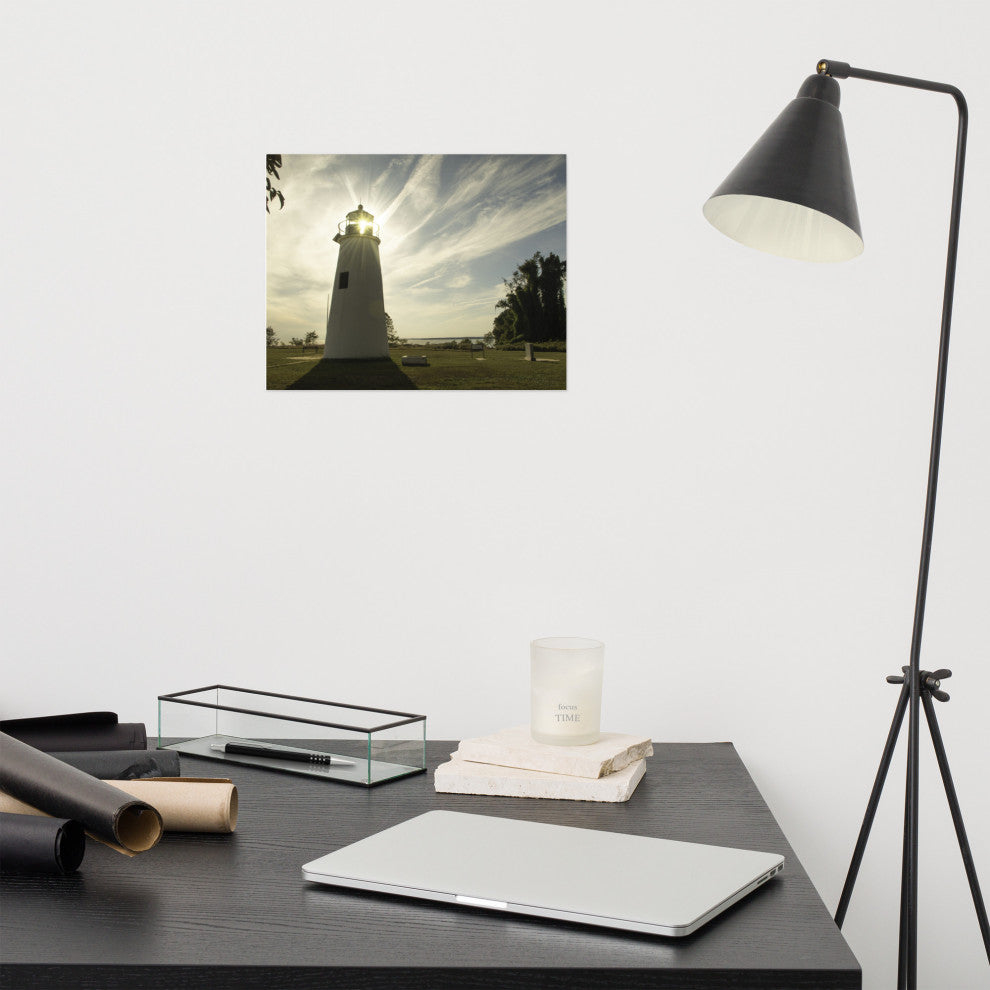 Turkey Point Lighthouse with Sun Flare Horizontal Unframed Wall Art Prints, 11" X 14"