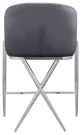 Xavier Velvet Upholstered Counter Height Stool, Gray, Chrome Finish