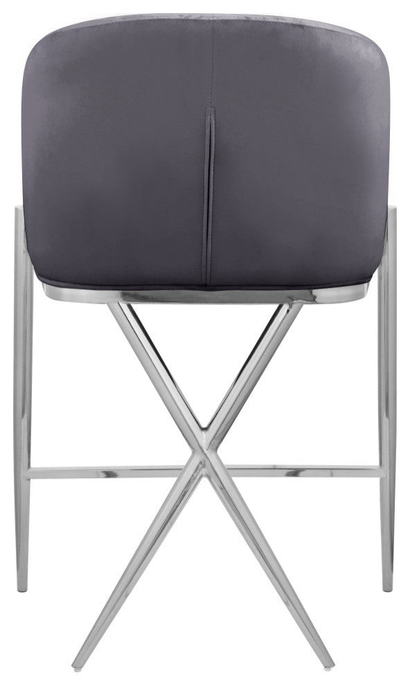 Xavier Velvet Upholstered Counter Height Stool, Gray, Chrome Finish