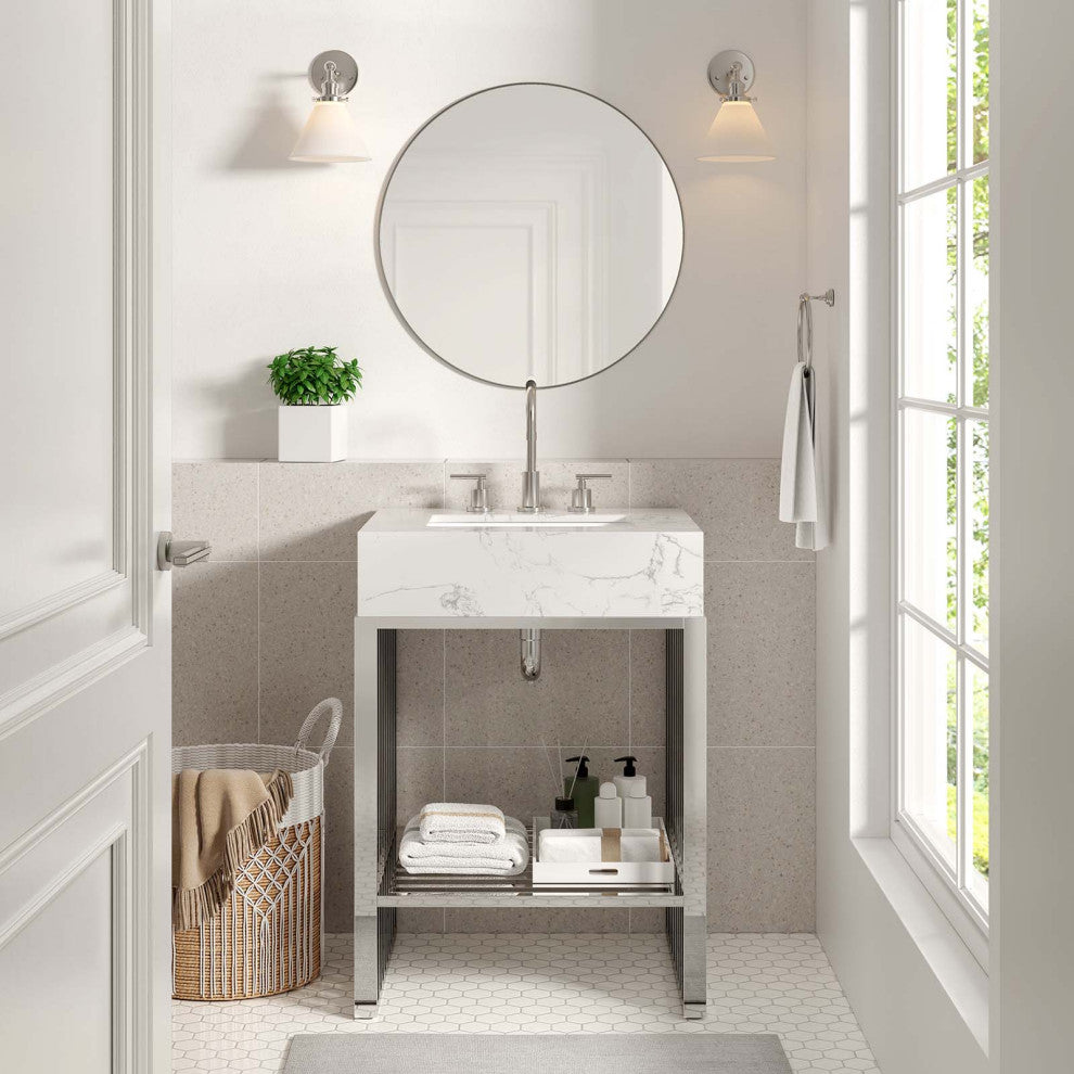 Gridiron 24" Bathroom Vanity, White Silver