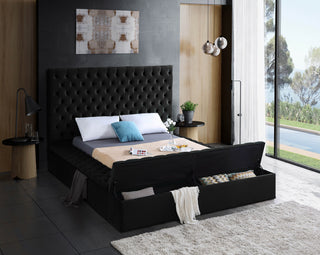 Bliss Velvet Upholstered  Bed, Black, Full