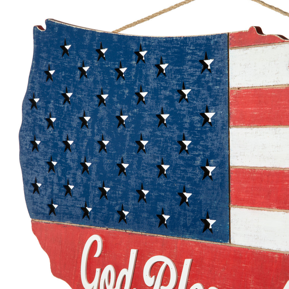 32.25"L Wooden Patriotic America Map Wall Decor